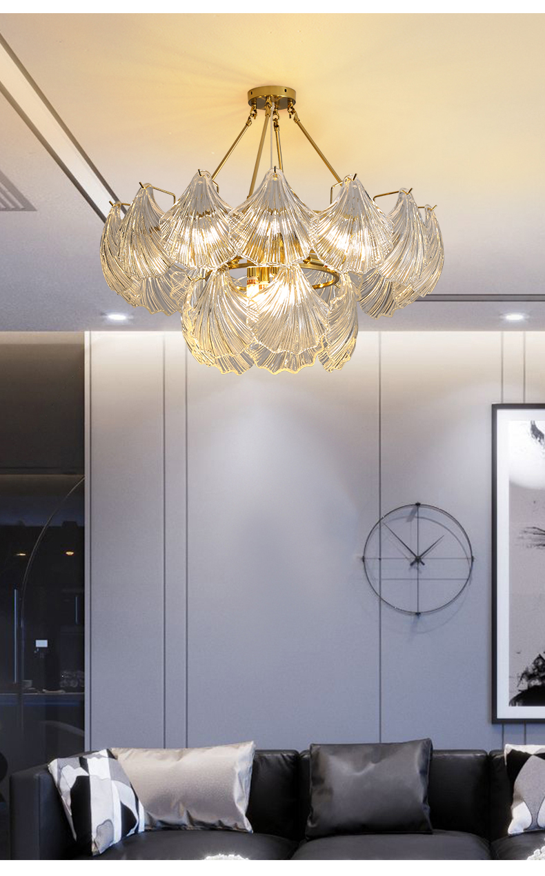 Modern Led Chandelier For Living Room Frosted Glass Luxury Shell Chandelier Lamp(WH-CY-247)