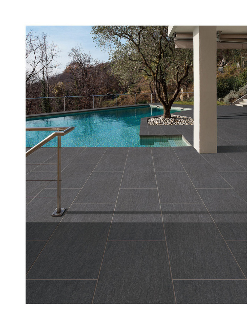 Black 1200x600x18mm Smooth Surface Full Body Floor Paving Tile Around Swimming Pool