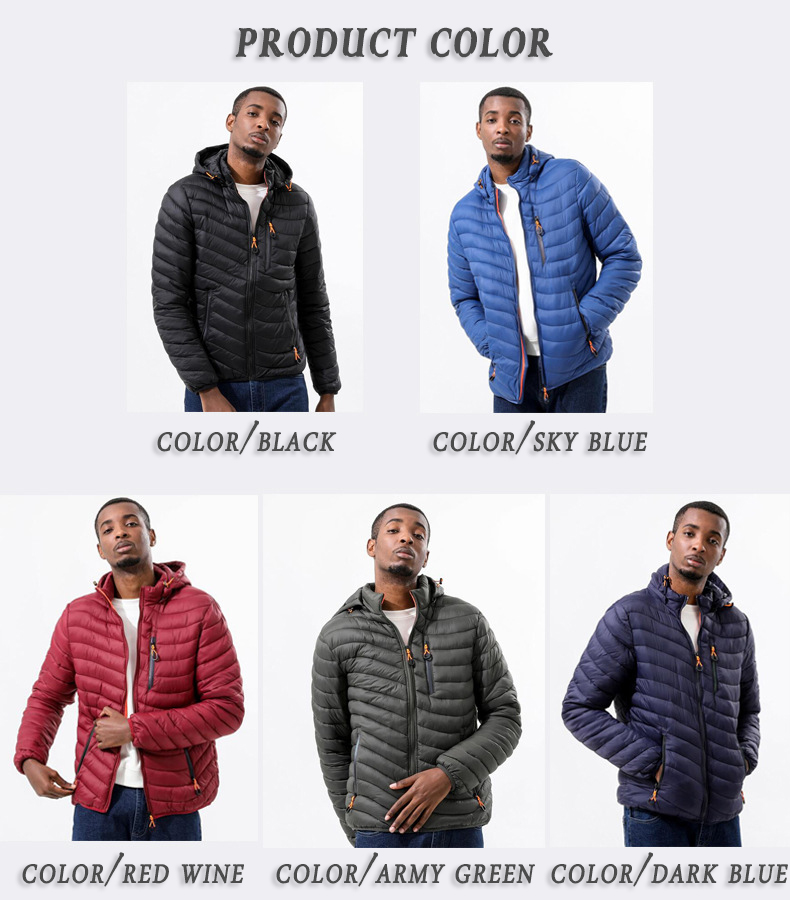 New men's autumn winter down jacket lightweight casual warm long sleeve cotton waterproof windproof coat with a detachable hood