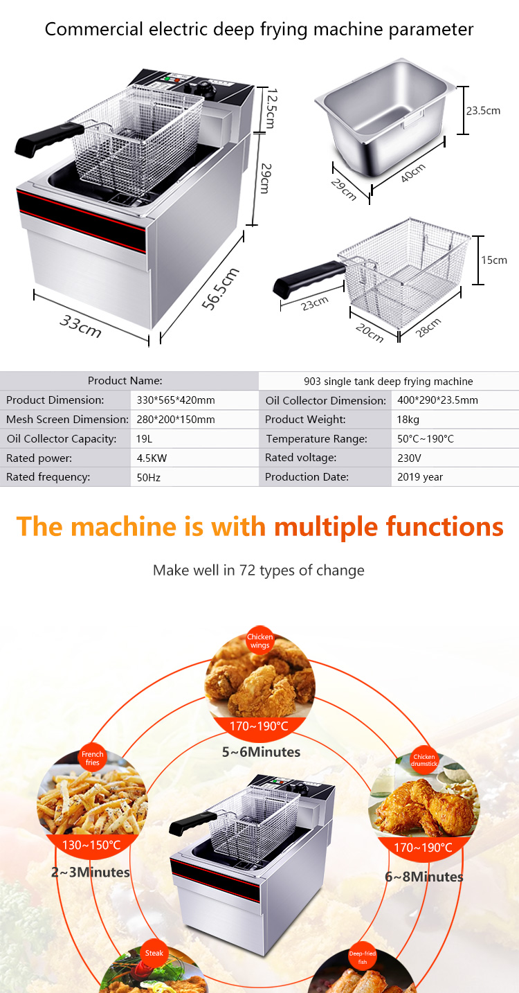12kg Capacity Commercial Electric Deep French Fries Fryers with Single Tank