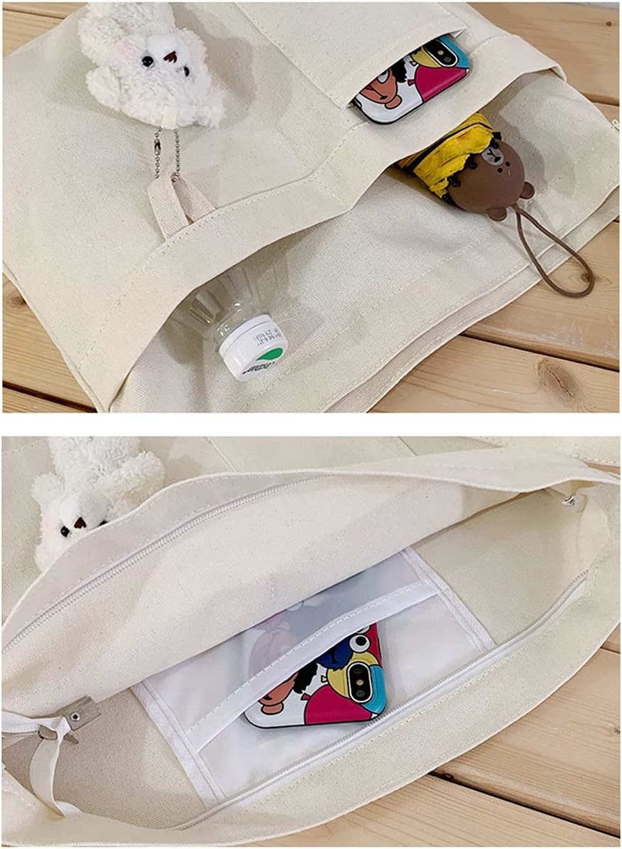 Brand: Kehpish Economical Cotton Canvas Tote Bag,Women Hobo Shoulder Bag Crossbody Handbag with 3 External Pocket