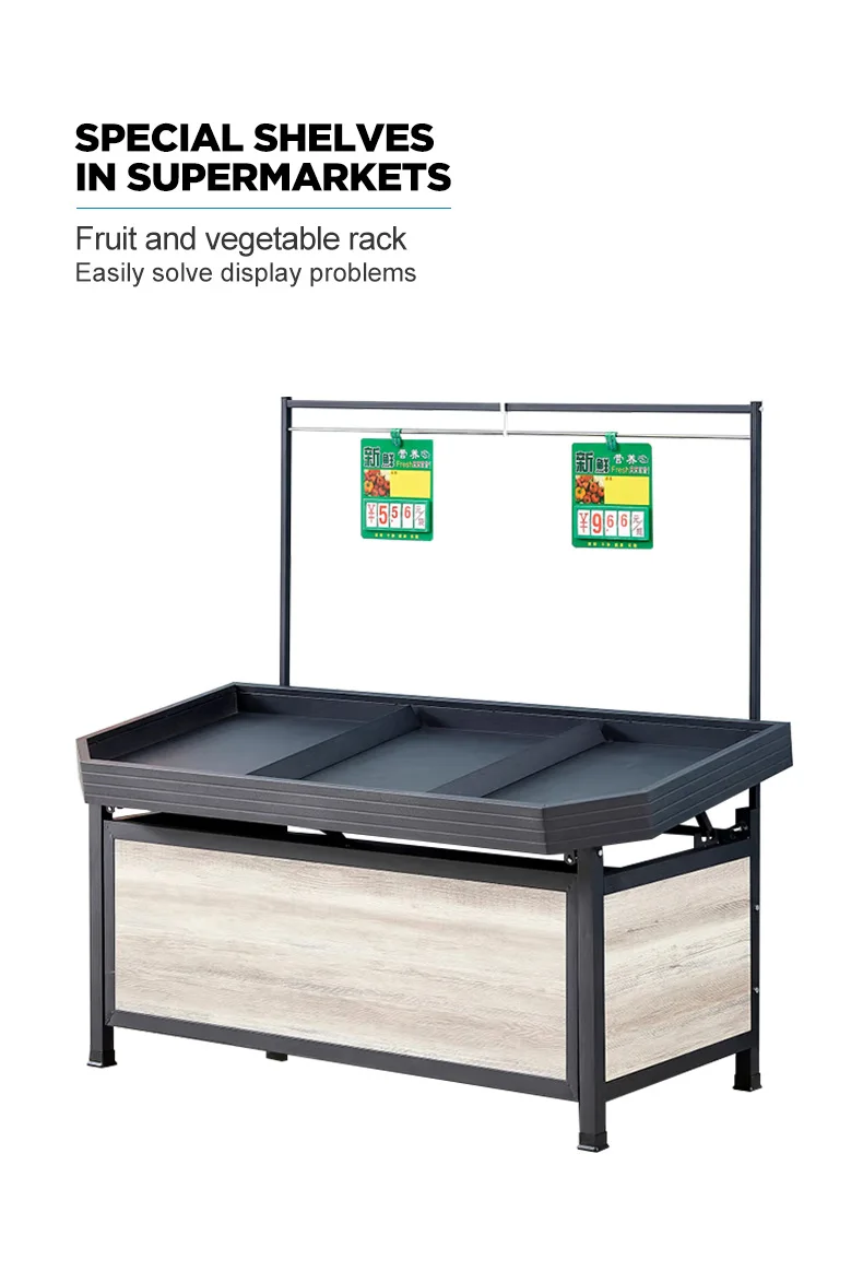 Metal Supermarket Fruit And Vegetables Shelves 2 Layers Display Rack