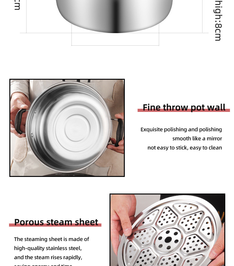 Wholesale 28cm Cooking Pot 2 Layer Cooking Steamer Stainless Steel Food Steamer Steamer Pot With Lid