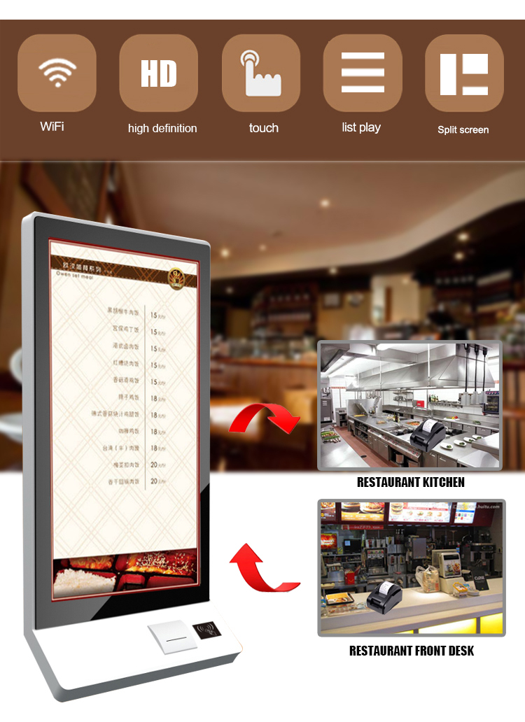 32 Inch Wall Mounted Touch Screen Kiosk Food Self Service Kiosk Bulit In POS System