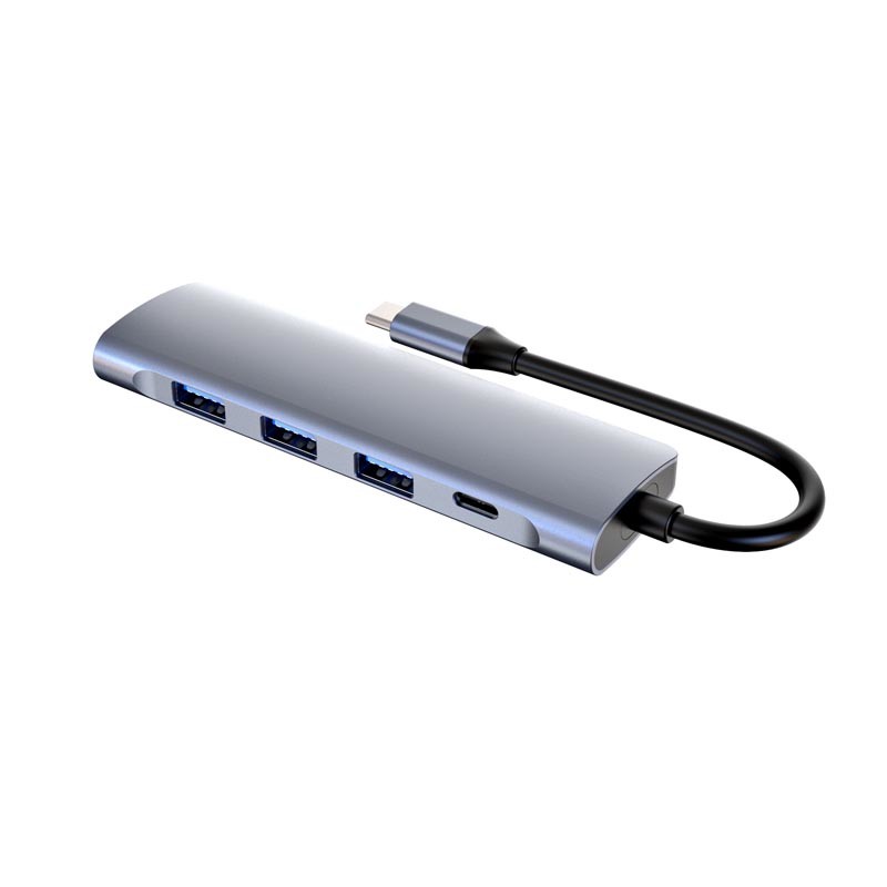 Grey 5 In 1 Multiple USB C Hub Adapter 3.0 Type Male OEM / ODM