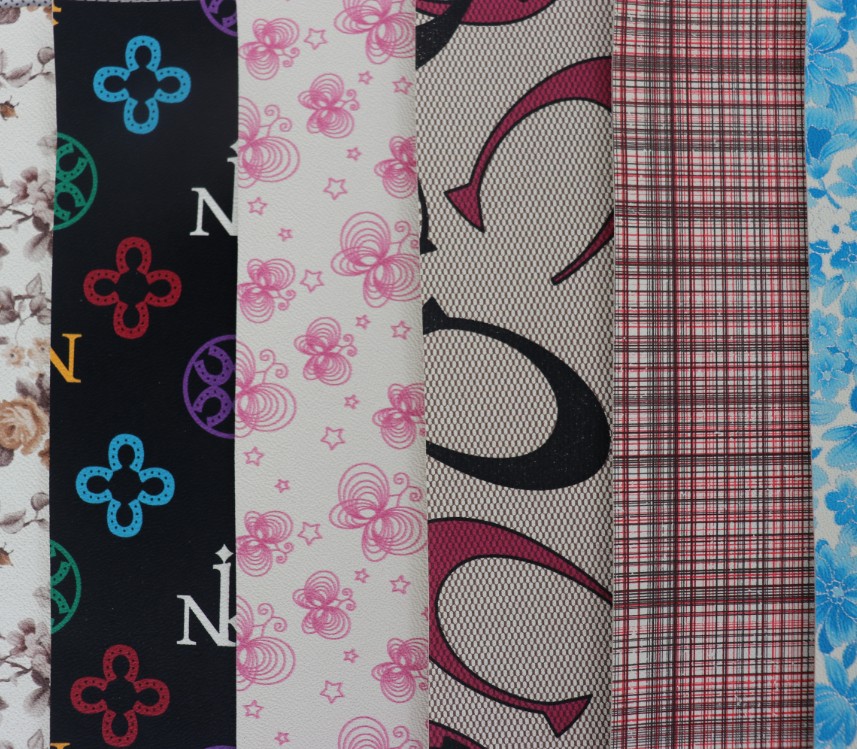 New Design Two Tones Printing Fabric Iridescent Pu Synthetic Leather Pu Leather for Shoe Lining