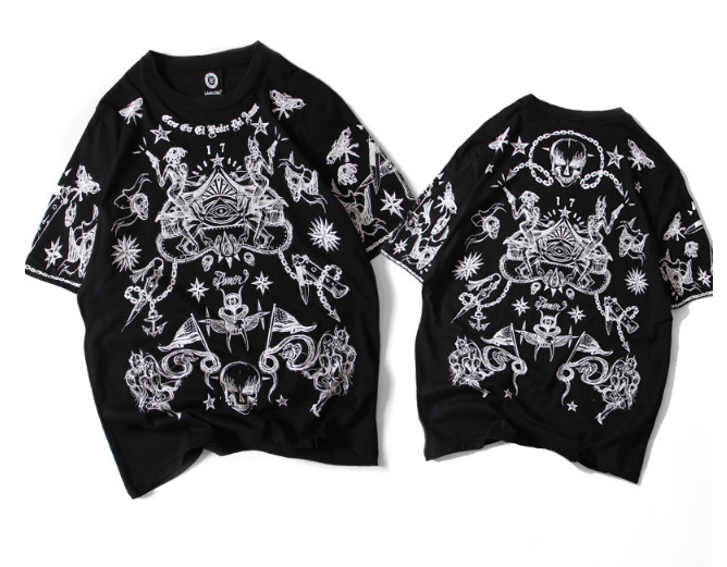 Fashional street hip hop style with skull printed wholesale men's oversize cotton t shirt