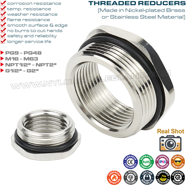 PG, Metric, NPT, G Thread (Male/Female) IP68 Metal Reducers (Convertors, Adaptors, Reducing Nipples, Reduction Fittings)