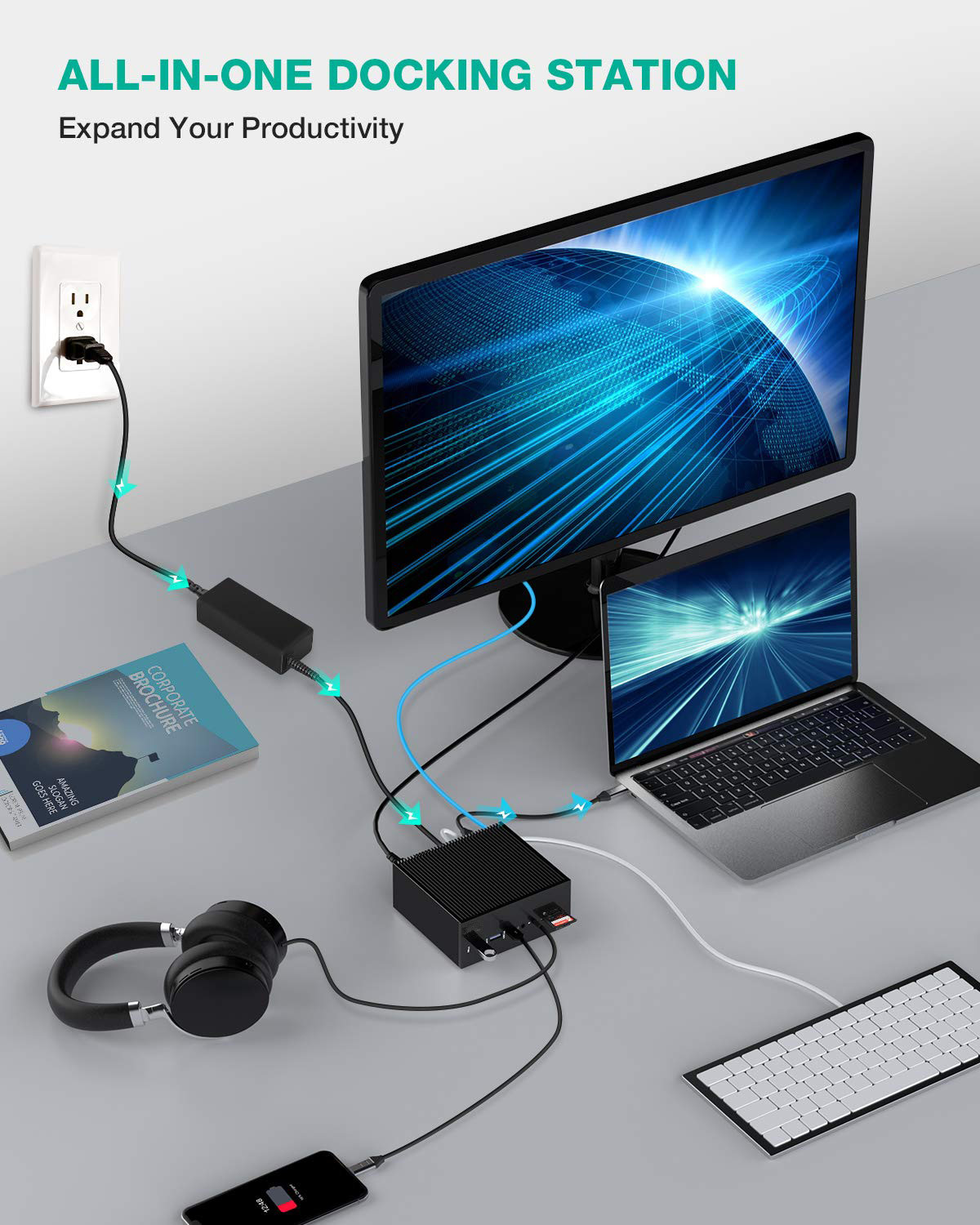 Laptop 15 In 1 Macbook Pro Docking Station Triple Monitor With USB 3.1 2.0 RJ45 LAN SD