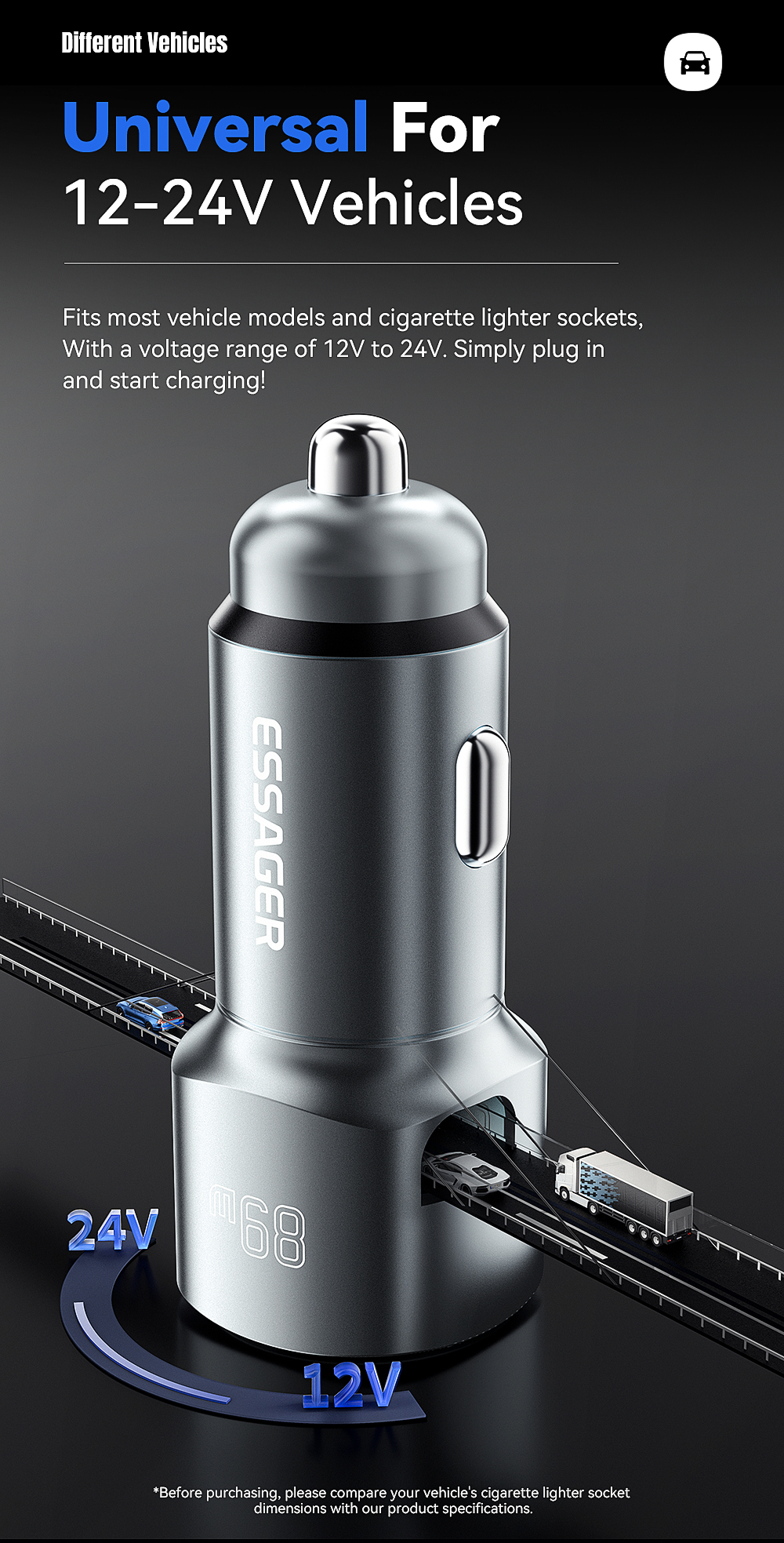 ESSAGER ES-CC16 Series USB A+USB C Cell Phone Quick Charge Car Charger Outlet