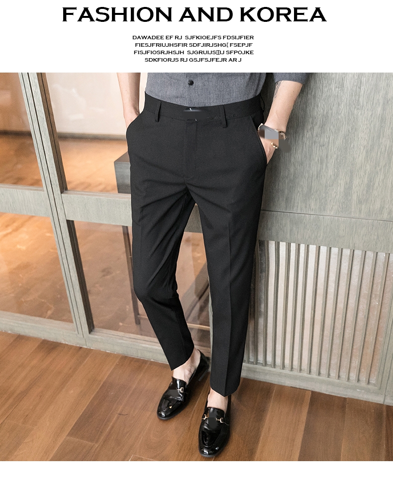 Slim Fit Office Trousers in Black Perfect for Formal Business Attire Zipper Fly Closure