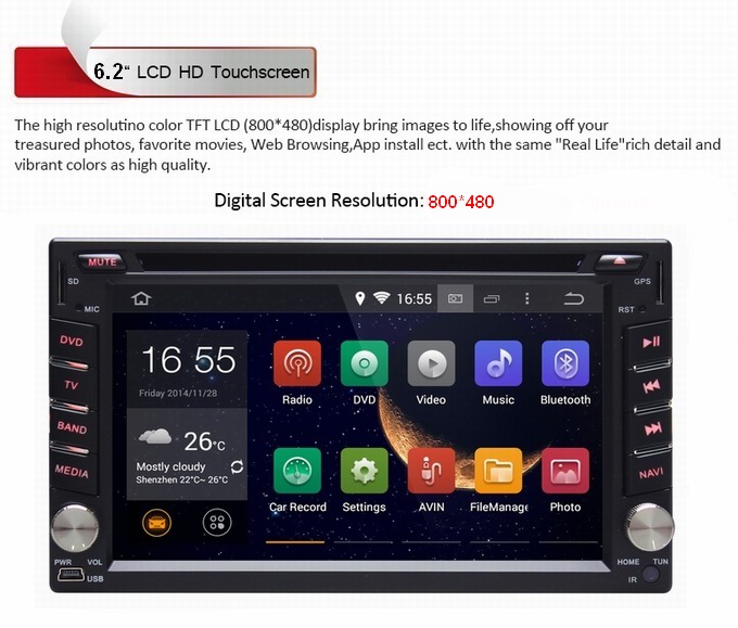 Ouchuangbo Pure Android 4.4 GPS Navigation for Universal Car DVD Multimedia Kit 3G Wifi Bluetooth OCB-2812C