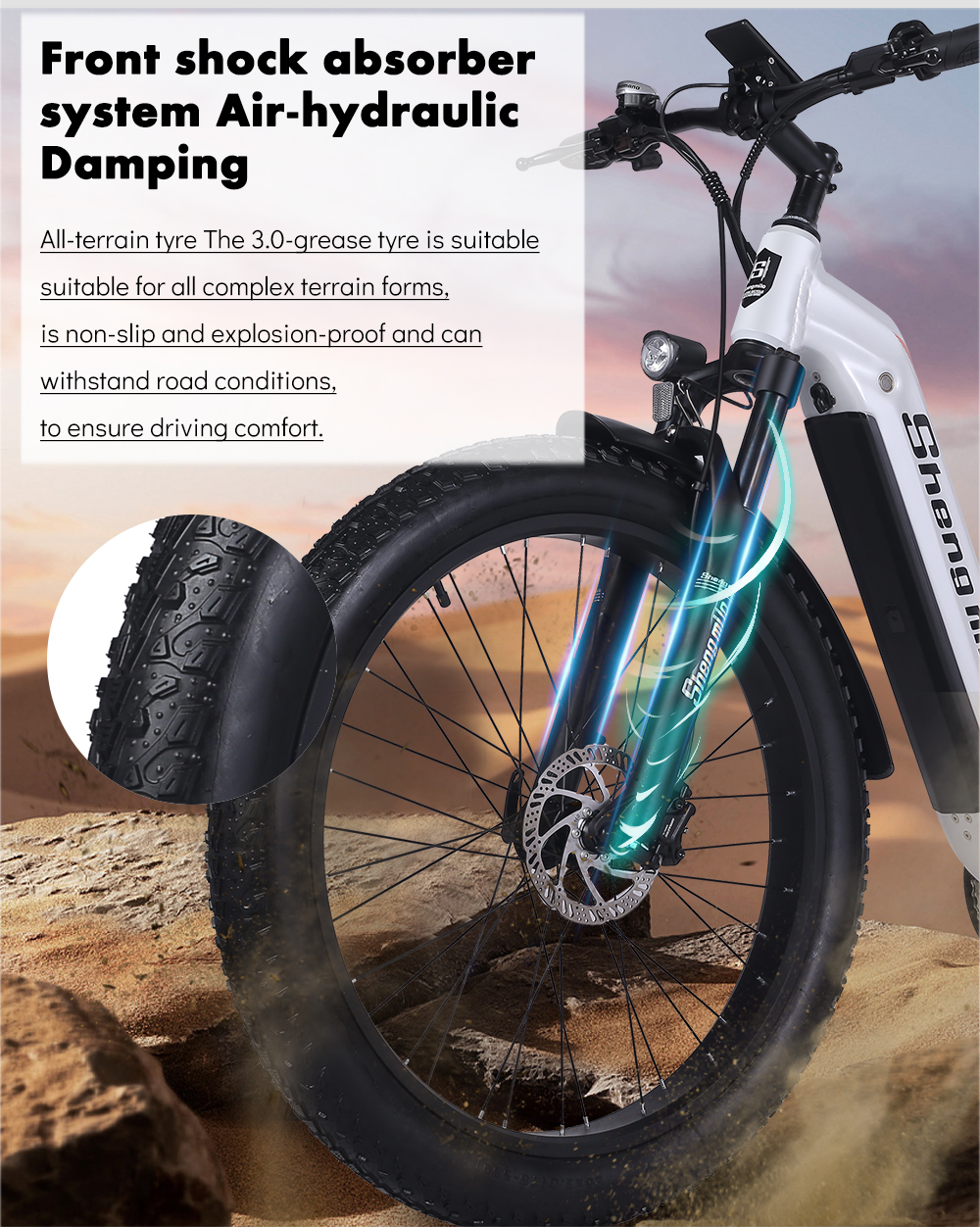White 26 inch Electric Fat Tire Bike 7 Speed 48V 500W 17.5Ah Lithium Battery