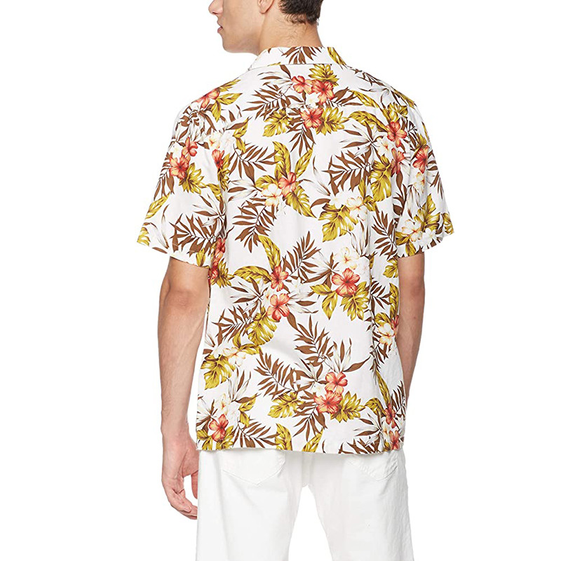 Printed Linen Mens Short Sleeve Tropical Shirts OEM Business Casual Hawaiian Shirt