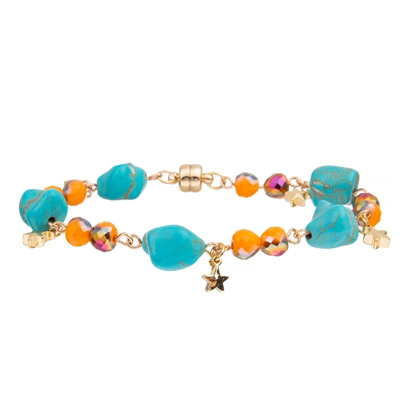Square Blue Turquoise Bracelets Customized With Gold Plated Hematite Beads