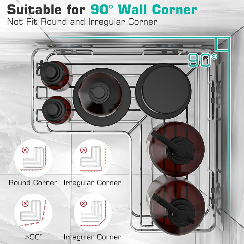 Anti-rust Hanging Large Capacity Stainless Steel Shower Caddy with Adhesive for Corner Space