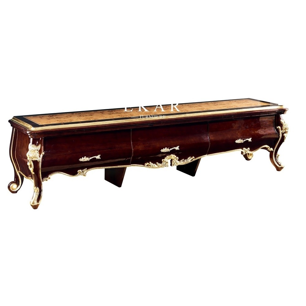 Luxury Living Room Furniture Antique Wooden Tv Stand With 3 Drawers