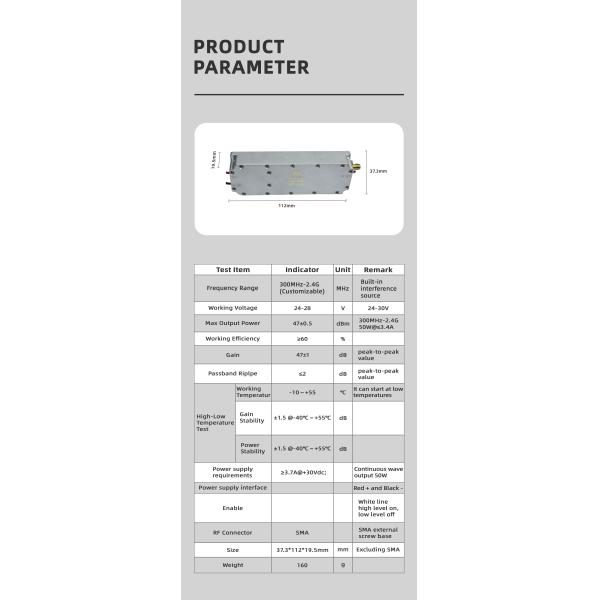 Voltage 24-32V 428-438MHZ 50W GaN Module Anti Drone System RF Power Amplifier Module PA Module