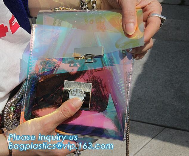 shoulder clear pvc chain hand bag for purses handbags, Metallic Transparent PVC Beach Handbags Shoulder Bags, Chain Cros