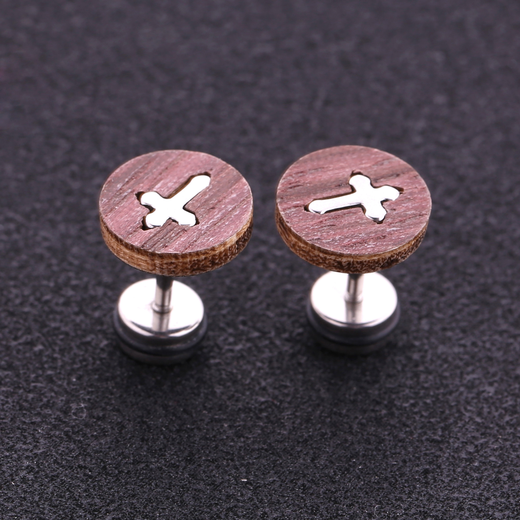 Fashion Black Natural Wood Studs Jewelry Wholesale Wooden Cross Earrings