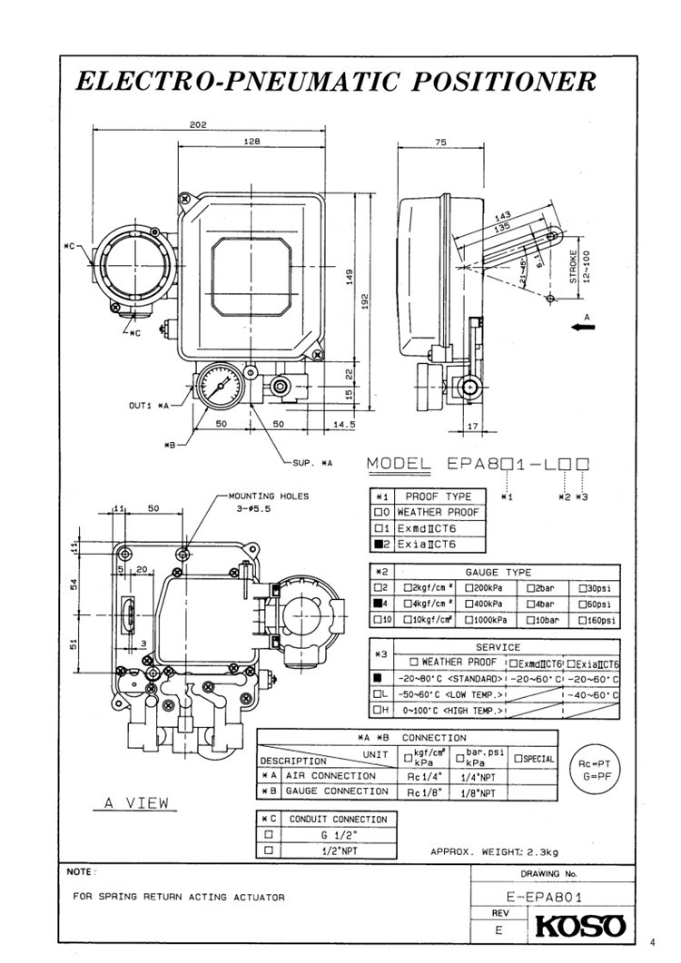 DC Linear Pneumatic Valve Positioner 4 to 20MA 140KPa to 700KPa