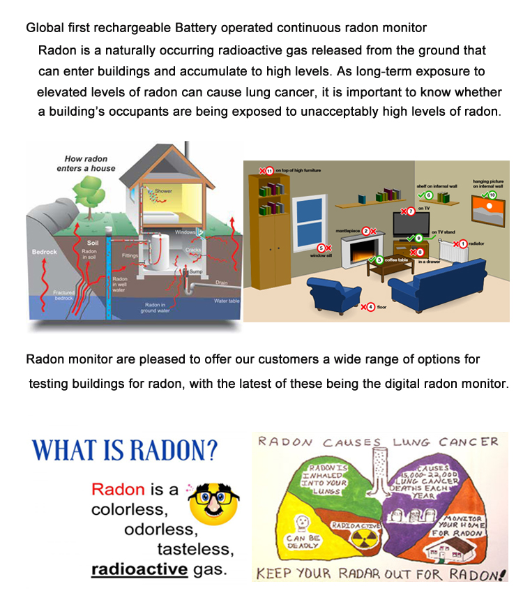 Radon Monitor RN-PRO 200 Portable Gas Detector For Home Safety Customization