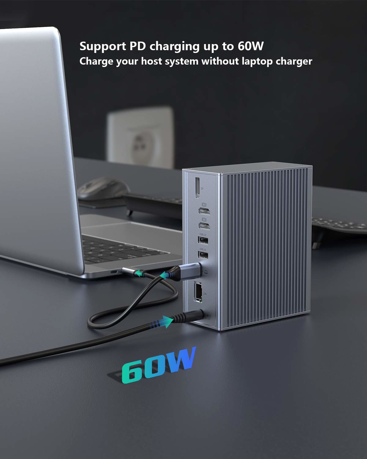 16 in 1 docking station for laptop usb c adapter Gray 10Gbps Data Transfer Rate Displaylink port
