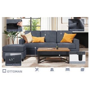 Apartment Modular Sectional Couch L Shaped Stain Resistant Convertible