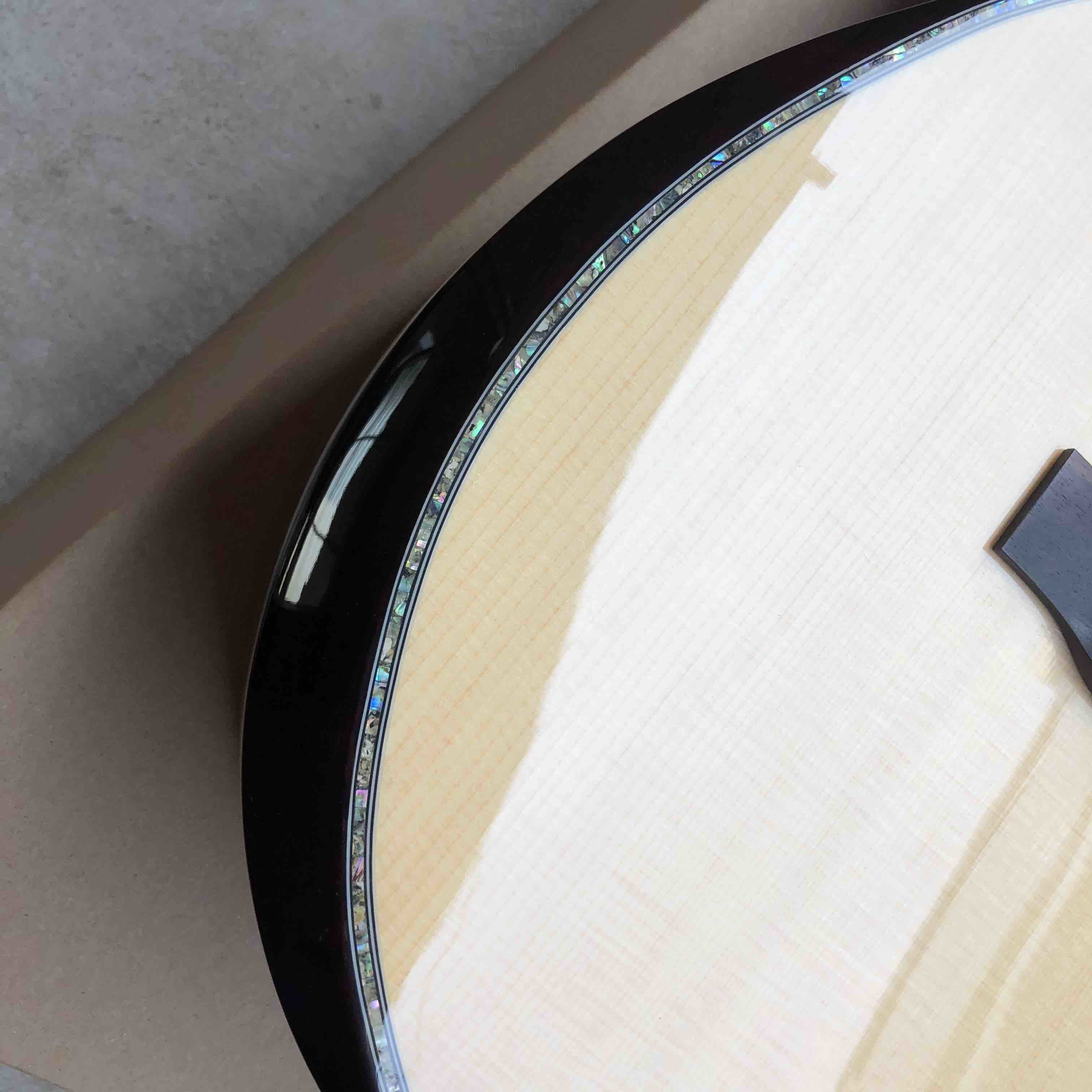 Custom 2020 New Real Abalone Aaaa All Solid Spruce Round Body Maple Binding Acoustic Guitar