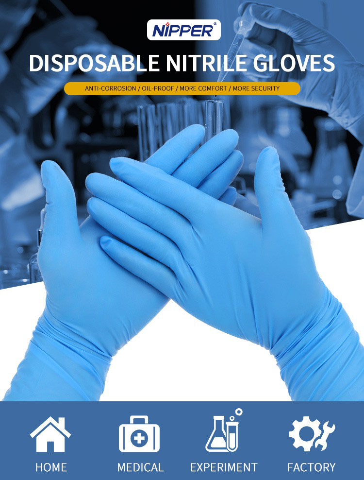 3-6.5g Nitrile Examination Gloves Disposable Medical Surgical Blue Color