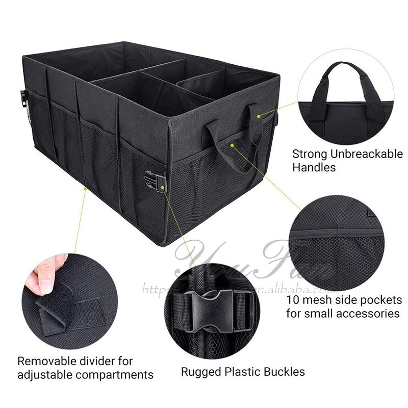 Heavy Duty Polyester Auto Trunk Organizer With Adjustable Compartments