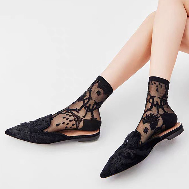 Summer Thin Custom Women Socks Transparent Glass Mesh Jacquard Crystal Silk Socks