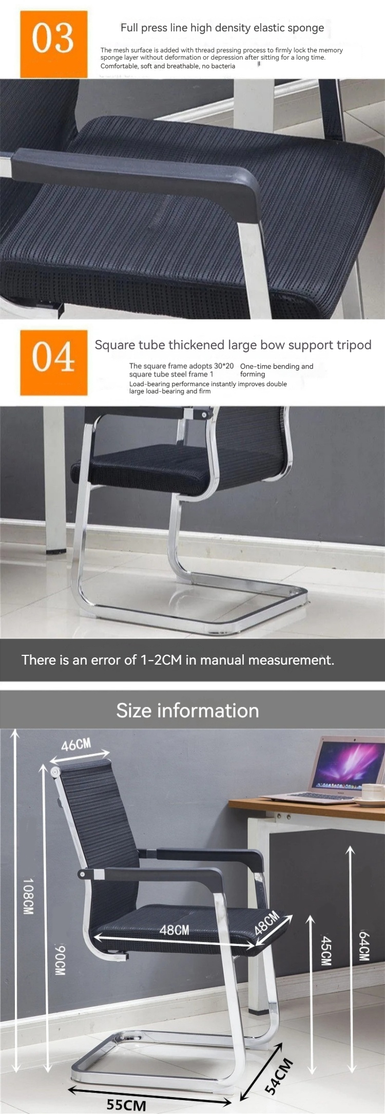 Metal Feet Bow Mesh Backrest Office Chair for Computer and Conference in Black Color