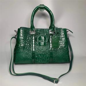 China Exotic Alligator Skin Women's Working Purse Large Shoulder Bag Authentic True Crocodile Leather Lady Green Totes Handbag on sale