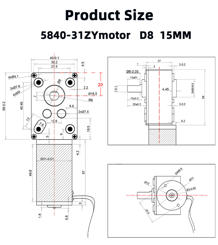 20W Reversible Dc Motor Micro Worm Gear For Electric Door Curtain Robot