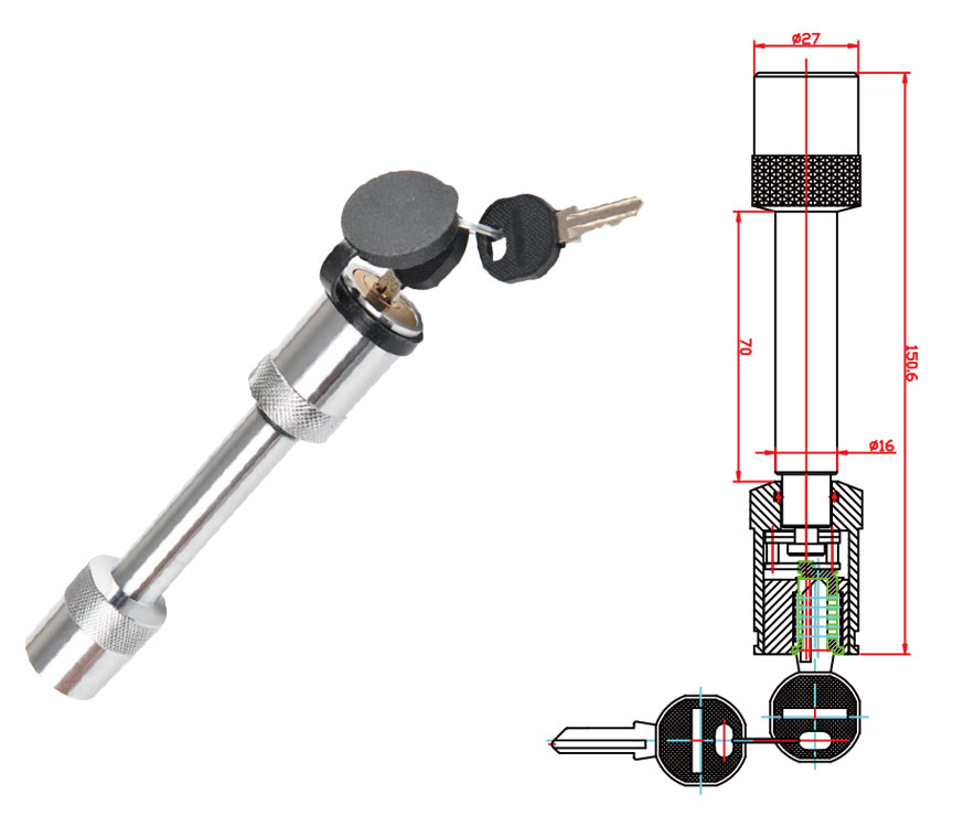 Straight Rod Trailer Lock Connected to Anti-Theft Lock Dumbbell for Trailer Parts