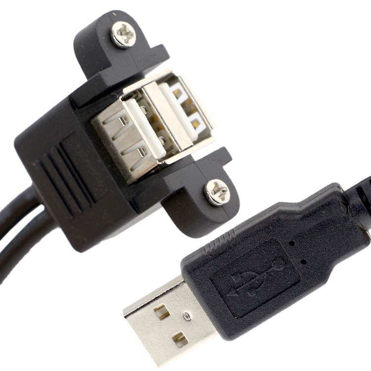 Screw Locking Stud 0.5M 1M 2M 3M Male to Female Dual USB Panel Mount Extension Cable