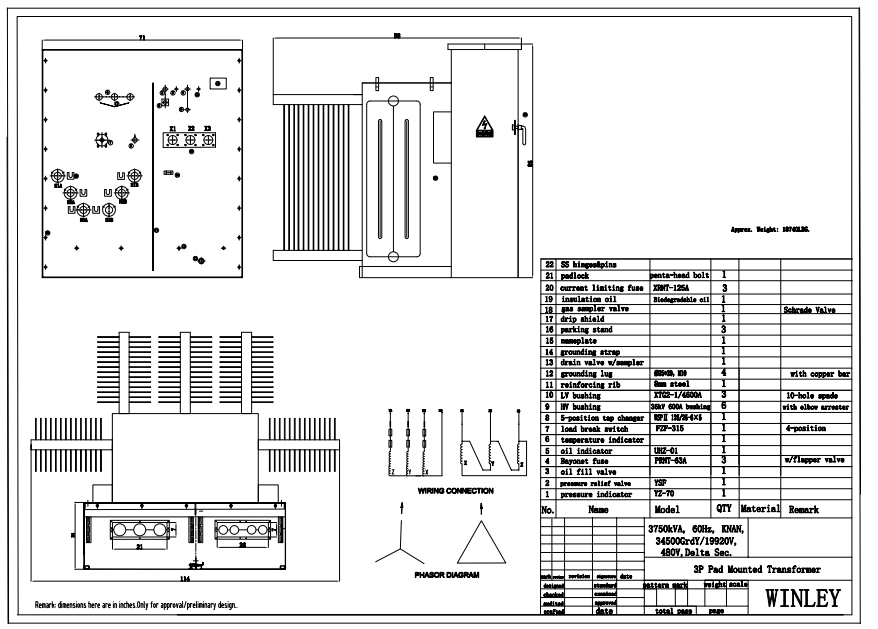 150KVA Three Phase Pad Mount electrical  Transformer Oil Immersed 13.8KV 3