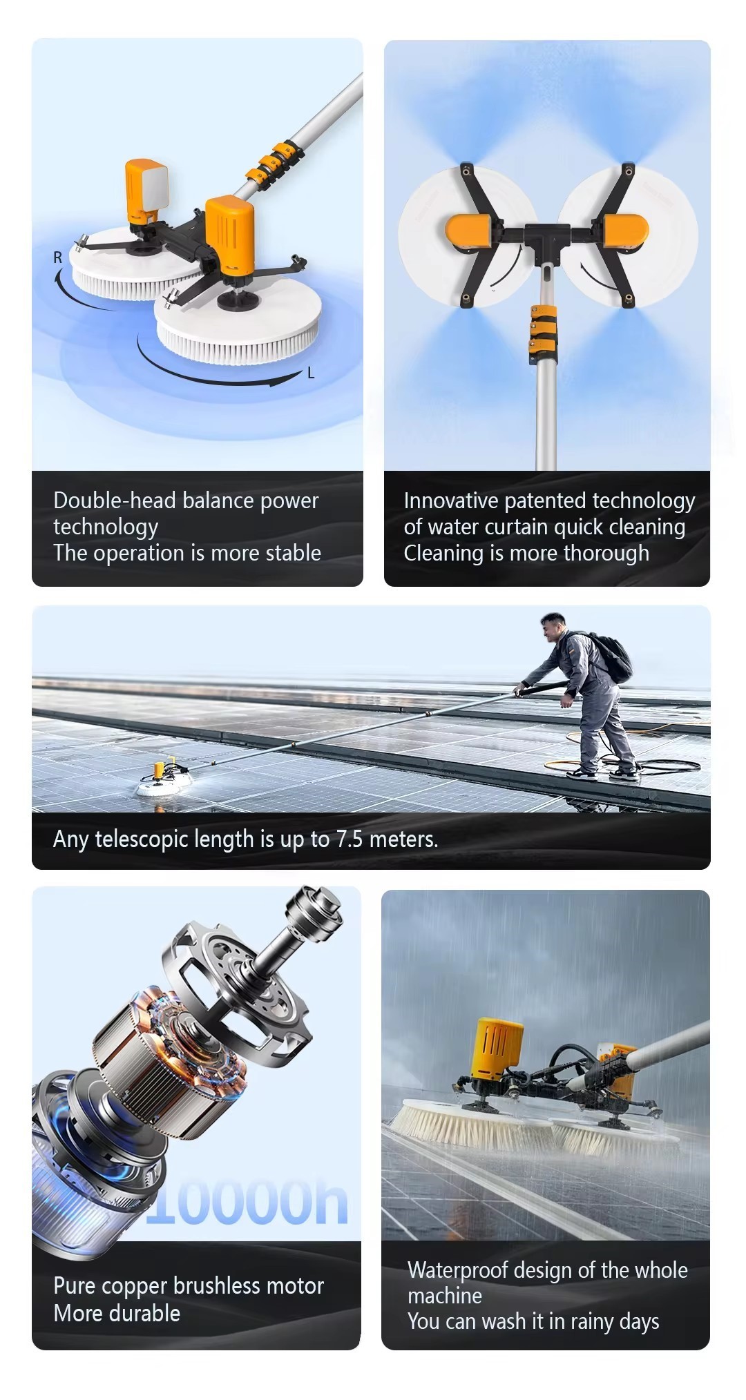 Double Head Solar Panel Cleaning Brush Telescopic Solar Panel Cleaning Brush