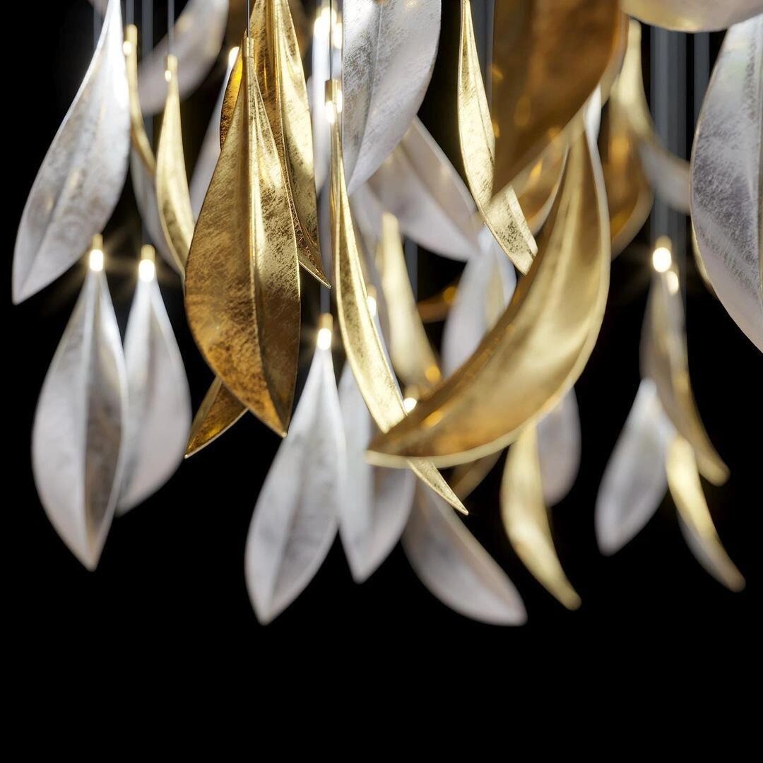 Metal Leaf Shaped Custom Lighting Hotel Lobby Main Chandelier Staircase Lights