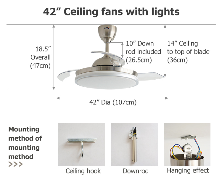 Starry Decorative LED Ceiling Fan with Retractable Hidden Blades and Air Conditioning