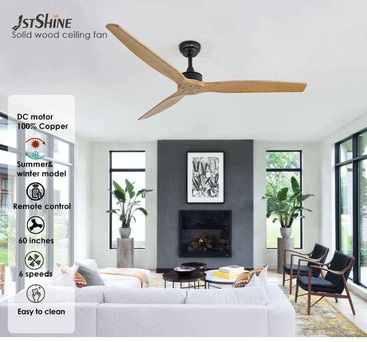 60 Inches Wooden Blades DC Quiet Motor Smart Remote Ceiling Fan for Air Circulation