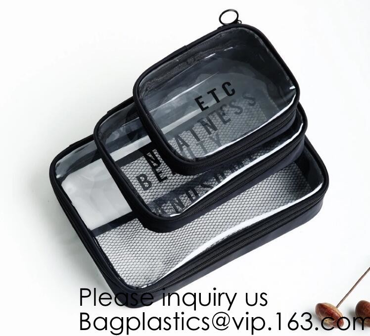 Clear Zipper Pouch with Strap Makeup Bag PVC Cosmetic Pouch,Printing Clear k Cosmetic PVC Pouch, bagease, bagplast