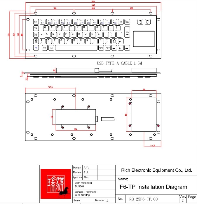 kiosk IP65 / IK07 SUS304 Industrial PC Keyboard waterproof dustproof anti-vandalism Explosionproof Keyboard Rear Panel Mounted -40℃