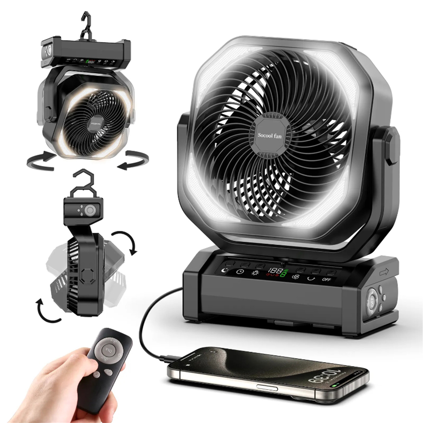 Socool Fan Portable 20000mAh Remote Controlled Multifunction Outdoor Camping Fan