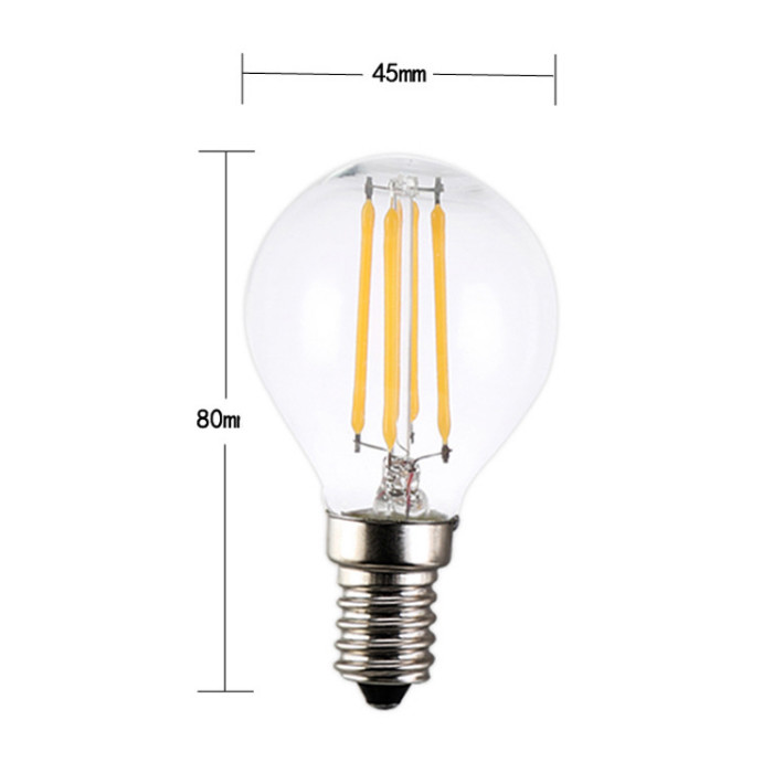 3000K LED Filament Bulb G45 Clear Glass LED Bulb E27 E14 220V 2W 4W