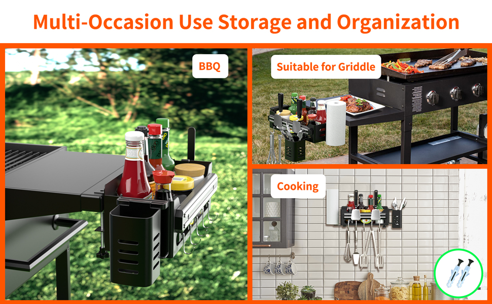 Handy BBQ Accessories Storage Caddy with Magnetic Tool Holder and Paper Towel Holder