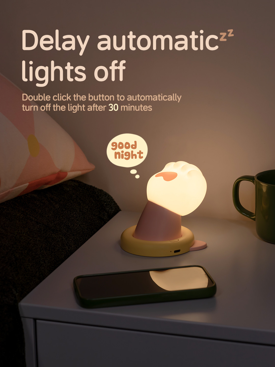 Factory Cute Sleeping Control CAT PAW USB Bedroom Lamps Silicone Lamp Rechargeable Touch Light Silicone Night Light