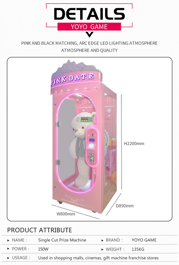 Classic Pink Coin Operated String Cutting Game Arcade Machine CUT WIN Skill Cut Ur Prize Game Machine