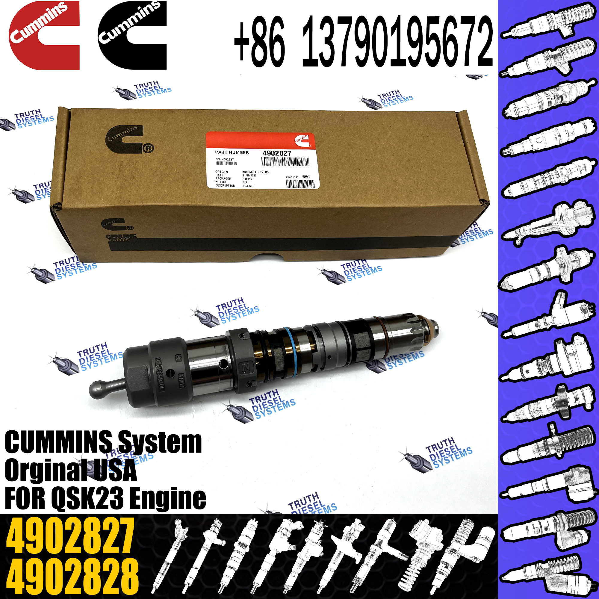 Construction Machinery QSK23 QSK60 Diesel Engine Common Rail Fuel Injector 4902827 4062090 4077076